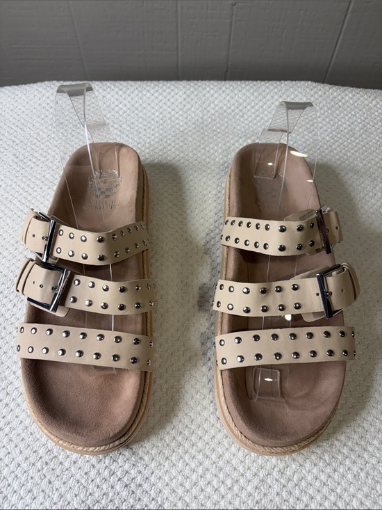 Vince Camuto Shoes - Vince Camuto Ciandra Studded Slide Sandals Sago Beige Buckle Flat Sz 10